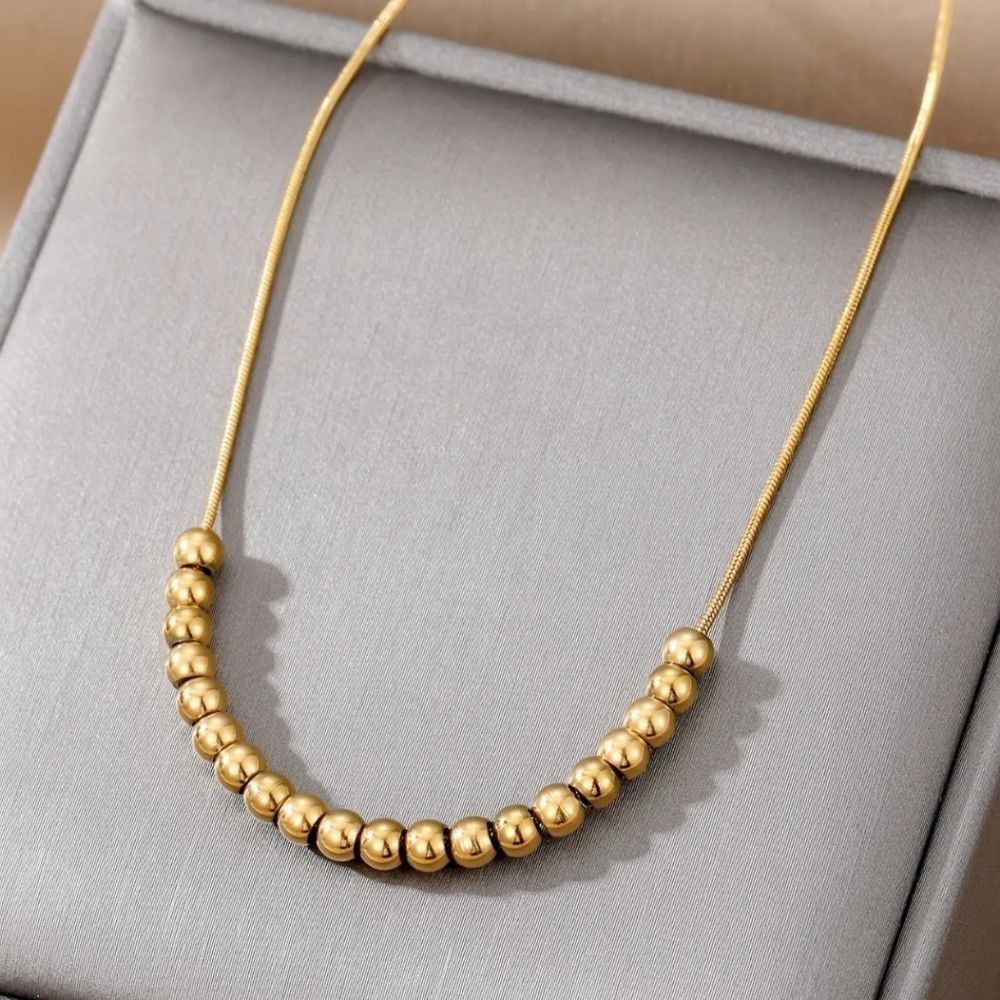 Gold stainless steel and titanium add a bead sliding retro luxury necklace
